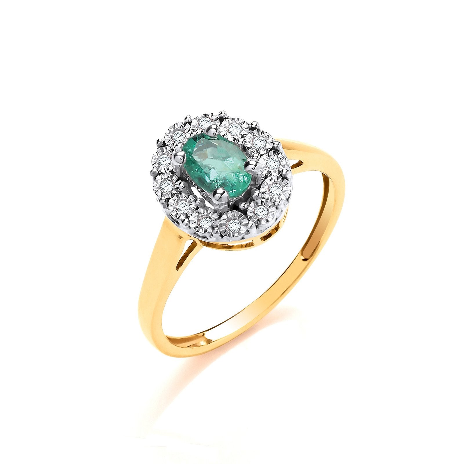 9ct Yellow Gold 0.40ct Emerald Cluster & 0.05ct Diamond Ring - Fine Ring - Certified Authenti – Luxury Jewellery by Im